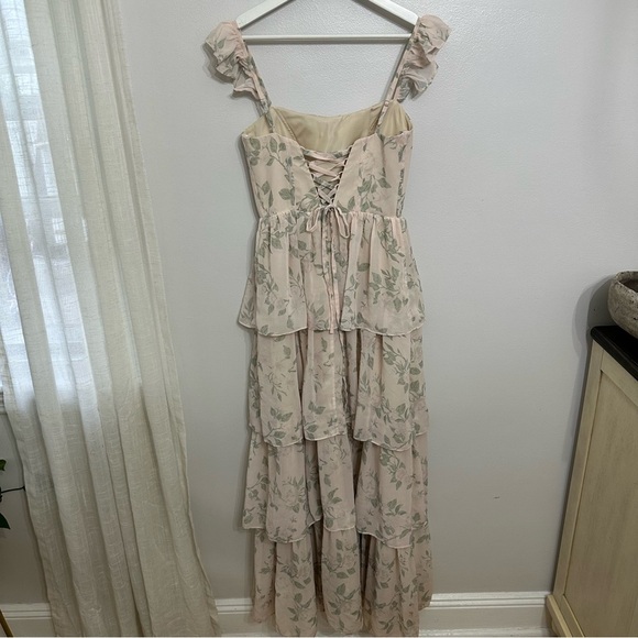 REVELRY Poppy Chiffon Floral Print Dress Champagne Bouquet - Picture 3 of 8
